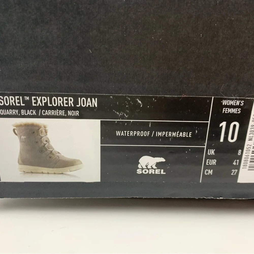 SOREL Explorer Joan Boot 9 10 Quarry Waterproof Leather Suede Lace Up Snow